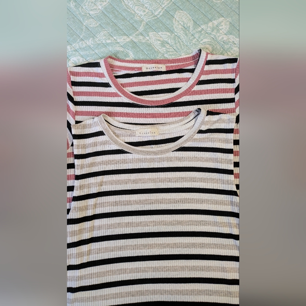 Pair of Occasion Striped Tees. 2 Park. Size S - Picture 3 of 9